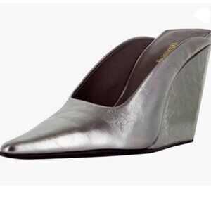 WANSSENY Women Pointed Toe Wedge High Heel Mules Slip On Ladies Sliver Pumps